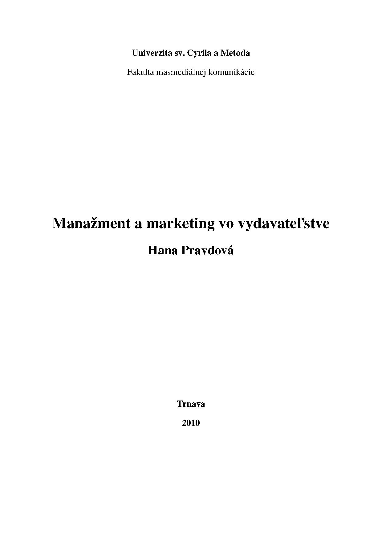 Manažment a marketing vo vydavateľstve