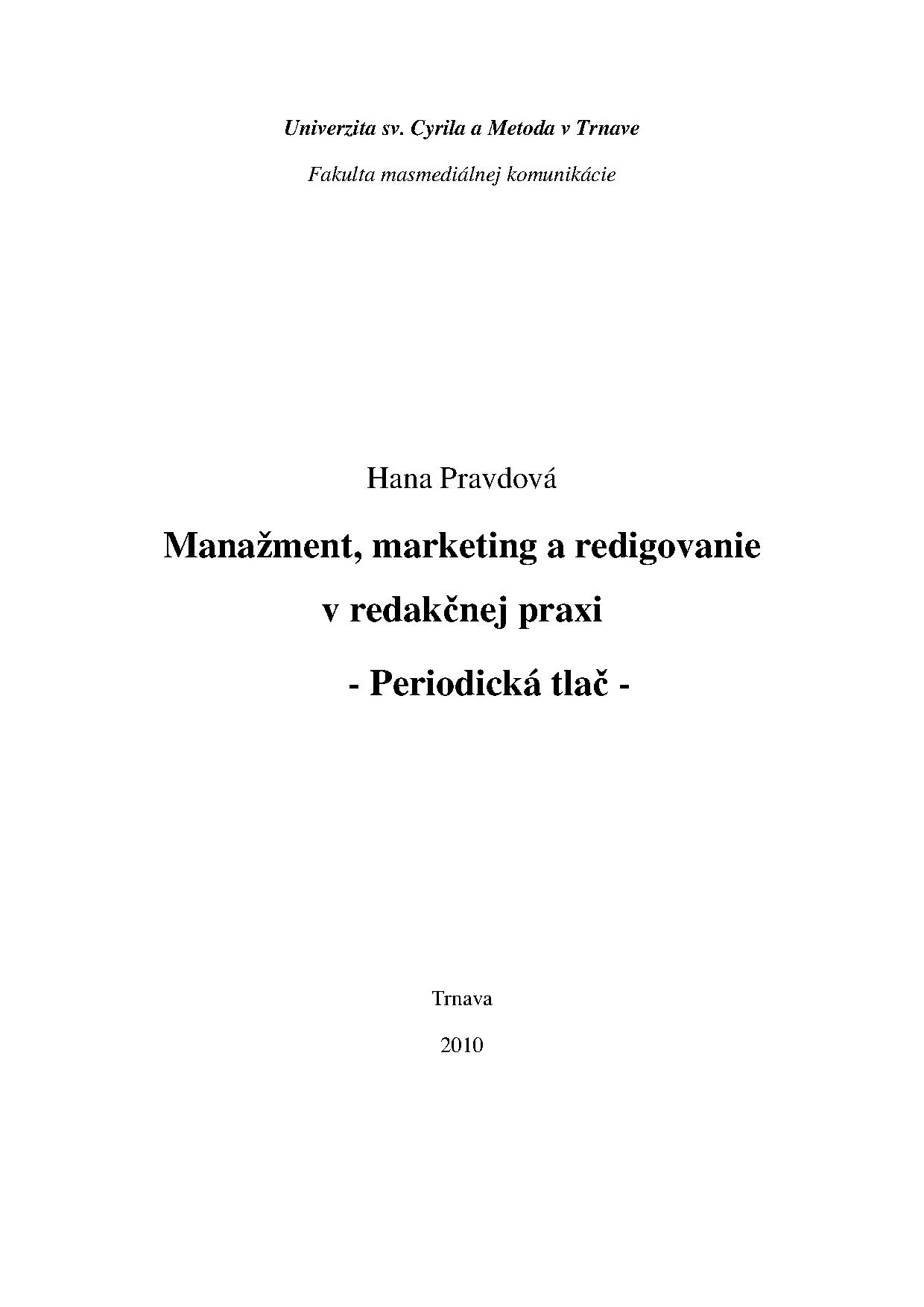 Manažment marketing a redigovanie v redakčnej praxi, Periodická tlač
